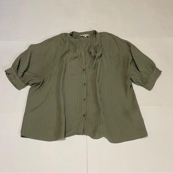 H&M Tops - 4. H&M Green Puff Sleeve Blouse with Mandarin Collar
